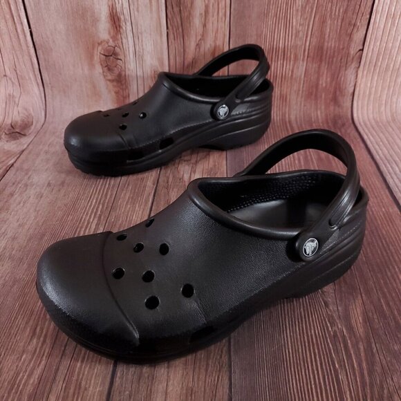 Rare Crocs Motion M10-11 W12-14 Black Capped Closed Toe Slip On Clogs Sandals - Picture 1 of 14
